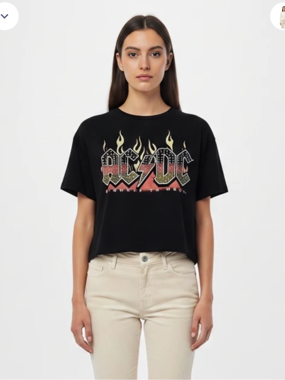 AC/DC Black Cropped Flame Logo Tee